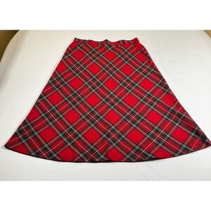 St Michael Vintage Wool Blend Plaid Skirt Size 8 Red Tartan A-Line Midi England